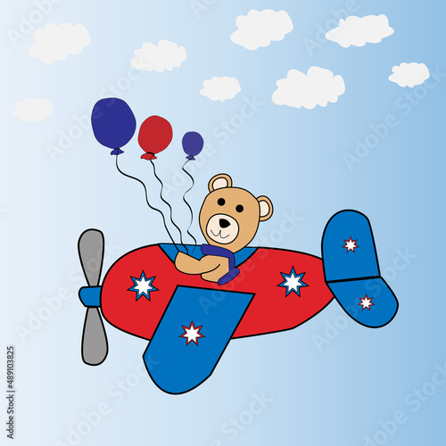 Osito pilotando una avioneta.