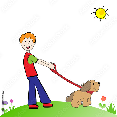 Hombre paseando a su perro.