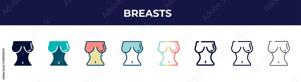 breasts icon in 8 styles. line, filled, glyph, thin outline, colorful, stroke and gradient styles, breasts vector sign. symbol, logo illustration. different style icons set. breasts icon in 8 styles. line, filled, glyph, thin outline, colorful, stroke and gradient styles, breasts vector sign. symbol, logo illustration. different style icons set.