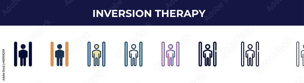 inversion therapy icon in 8 styles. line, filled, glyph, thin outline, colorful, stroke and gradient styles, inversion therapy vector sign. symbol, logo illustration. different style icons set.