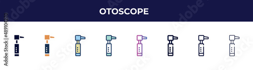 otoscope icon in 8 styles. line, filled, glyph, thin outline, colorful, stroke and gradient styles, otoscope vector sign. symbol, logo illustration. different style icons set.