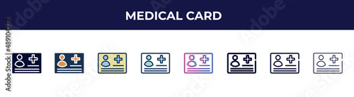 medical card icon in 8 styles. line, filled, glyph, thin outline, colorful, stroke and gradient styles, medical card vector sign. symbol, logo illustration. different style icons set.
