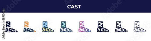cast icon in 8 styles. line, filled, glyph, thin outline, colorful, stroke and gradient styles, cast vector sign. symbol, logo illustration. different style icons set.