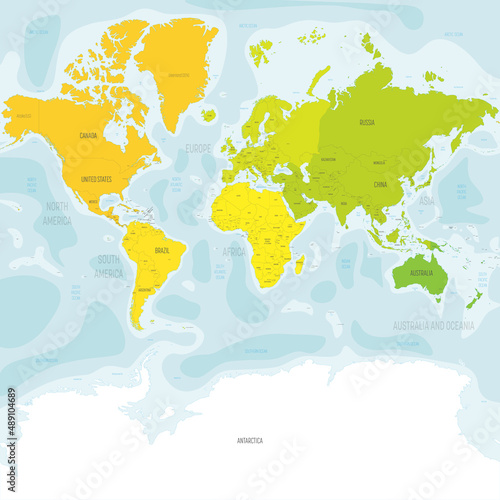 Colorful political map World continents.