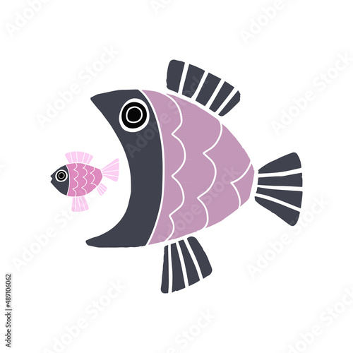Big fish eat little fish. Cartoon vector illustration.