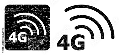 Vector 4G internet stencil icon. Grunge 4G internet stamp, done from icon and rounded square. Rounded square stamp have 4G internet cut out shape inside. Vector 4G internet grunge images.