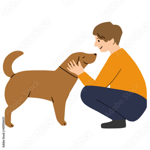 犬をなでる男性