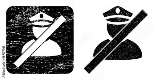 Vector wrong police man carved icon. Grunge wrong police man seal stamp, done from icon and rounded square. Rounded square stamp seal contain wrong police man empty space inside.