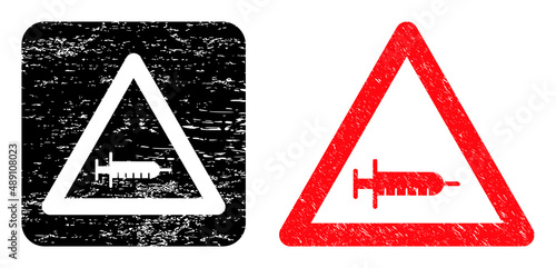 Vector vaccine warning stencil icon. Grunge vaccine warning seal stamp, done from icon and rounded square. Rounded square stamp seal include vaccine warning empty space inside.