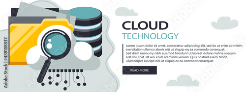 Cloud, data security. Hosting concept. Servers and Clouds. Cloud computing hosting for business development. Flat vector illustration
