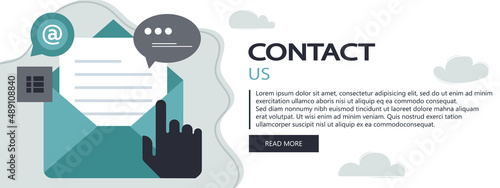 Contact us website banner. Live support. Business customer care service concept. Icon for contact us, support, help, phone call and website click. Flat vector illustration.