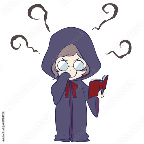 魔術師の仮装をした漫画風キャラクター