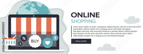 On line shopping and payment Methods. Mobile payments. Pay per click and online order. Flat vector illustration. Website banner	