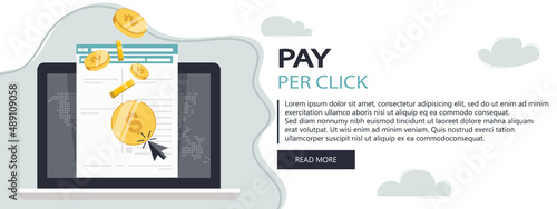 On line shopping and payment Methods. Mobile payments. Pay per click and online order. Flat vector illustration. Website banner	