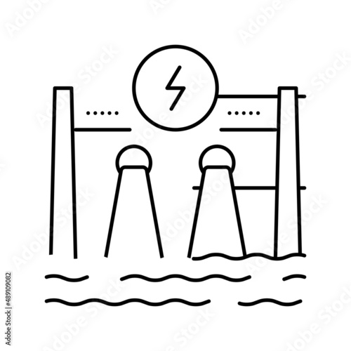 hydroelectricity energy construction line icon vector illustration
