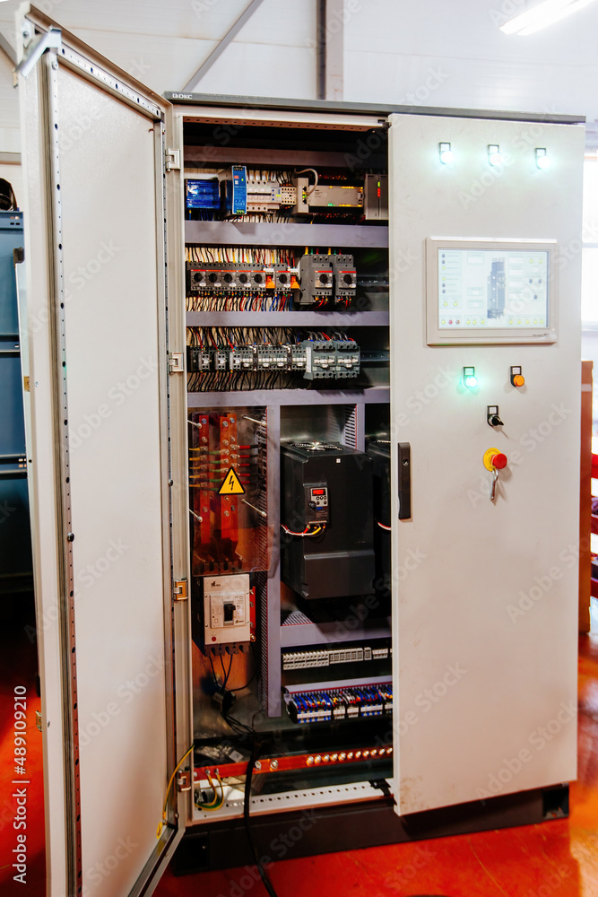 Electrical switch panel in opened switchgear cabinet Electrical switch panel in opened switchgear cabinet