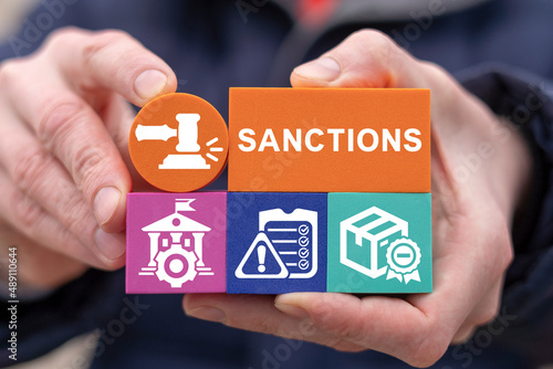 Concept of sanctions. International economic, financial and political relations. Sanctions restrictions and pressure. Embargo. Sanctioned country and goods. photo