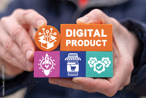 Concept of digital product. Digital disruption and innovative electronic web technology.