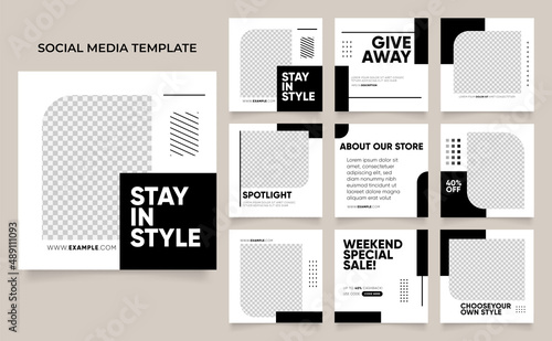 social media instagram and facebook feed post template in black and white color