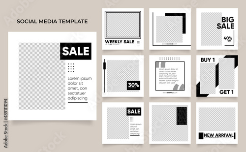 social media instagram and facebook feed post template in black and white color