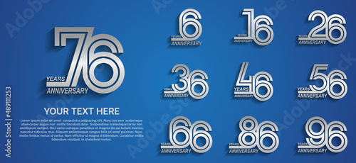 set anniversary logotype premium collection silver color multiple line style isolated on blue background