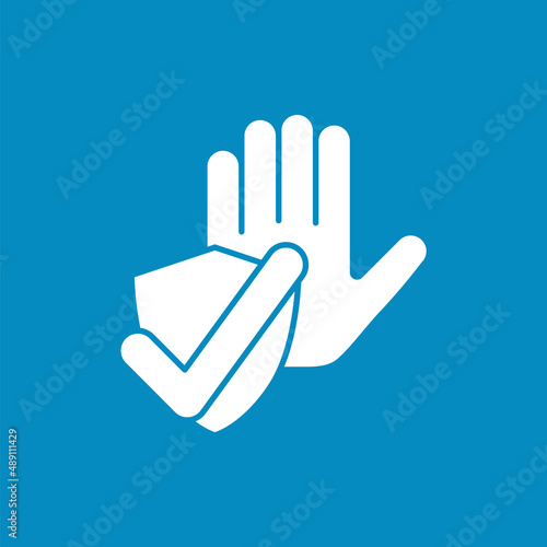  Care glyph icon. Protected palm from viruses. Disinfection. Hand washing. Hygiena concept. Filled flat sign. Isolated silhouette vector illustration