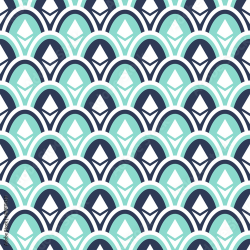 Easter Eggs Scales Wavy Pattern.  Japanese Style Backdrop. Vector
