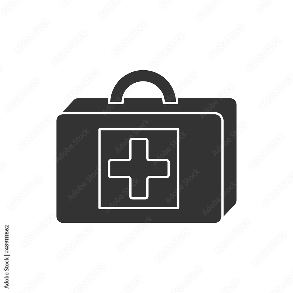 Obraz premium Medical case glyph icon.First aid kit. Important medical instruments and drugs. Emergency suitcase. Medical devices concept. Filled flat sign. Isolated silhouette vector illustration
