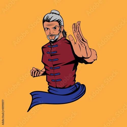 Old Kung Fu Master is in ready to fight stance