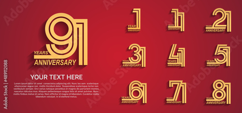 set anniversary logotype premium collection gold color multiple line style isolated on red background