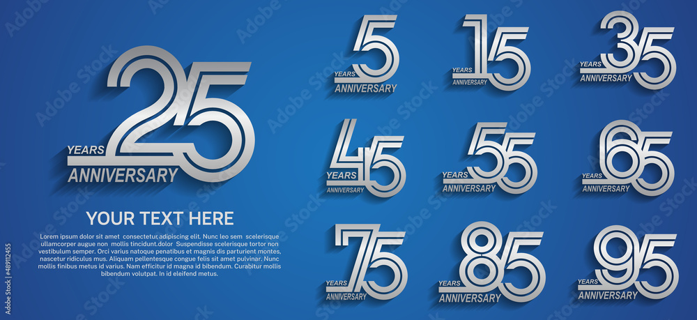 set anniversary logotype premium collection silver color multiple line style isolated on blue background - obrazy, fototapety, plakaty 