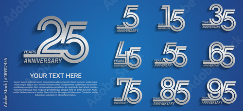 set anniversary logotype premium collection silver color multiple line style isolated on blue background