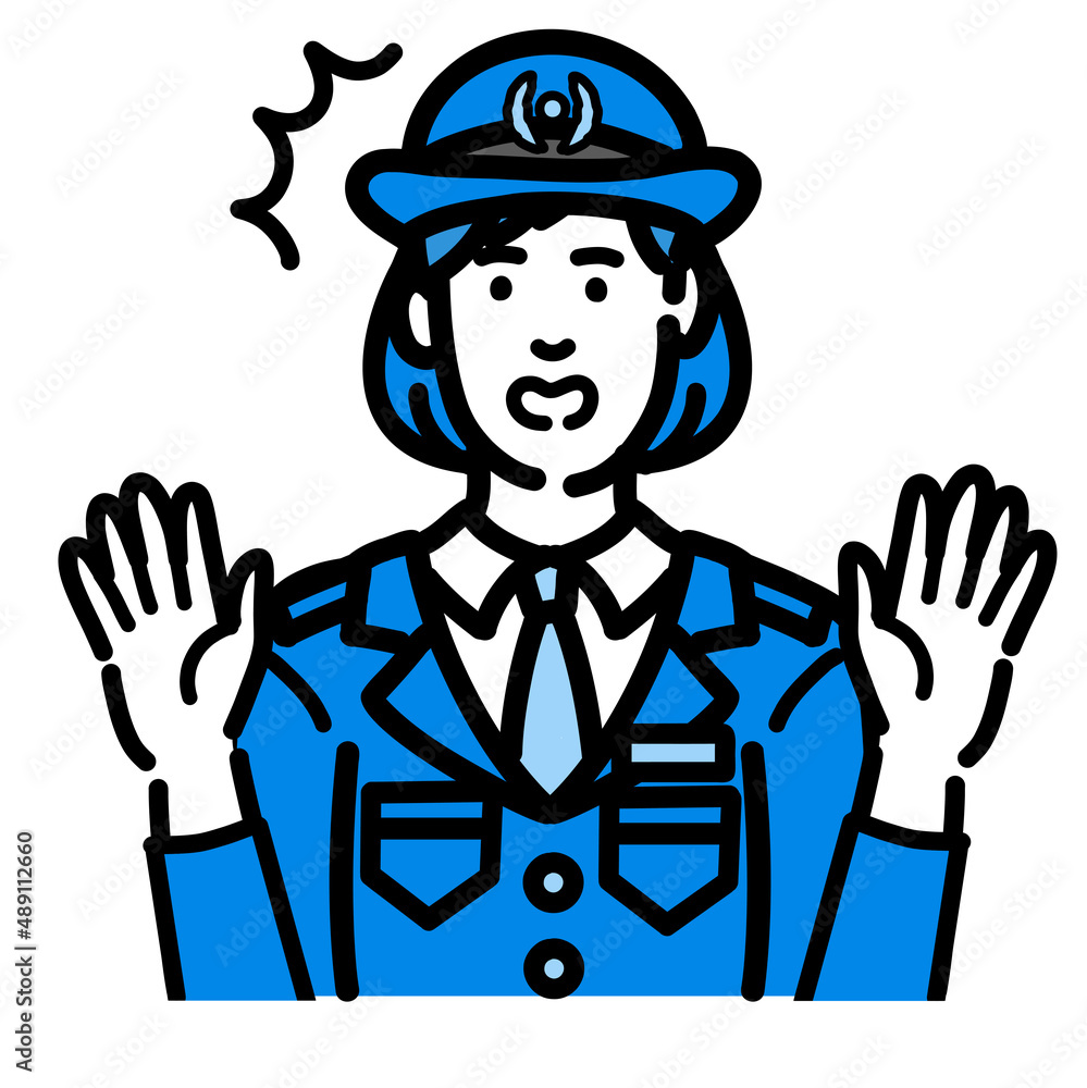 驚いている警察官の女性
