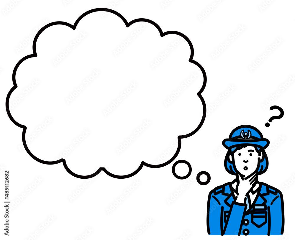 吹き出し 考えている警察官の女性
吹き出し 考えている警察官の女性