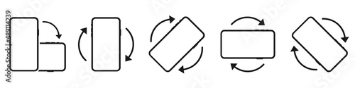 Rotate smartphone icon set isolated on white background. Mobile screen rotation. Horisontal or vertical rotation icons.