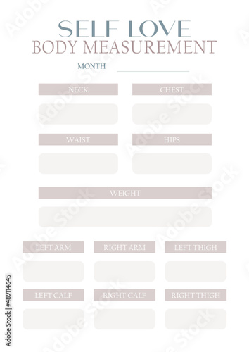 Self Love Body Measurement Fitness Planner 