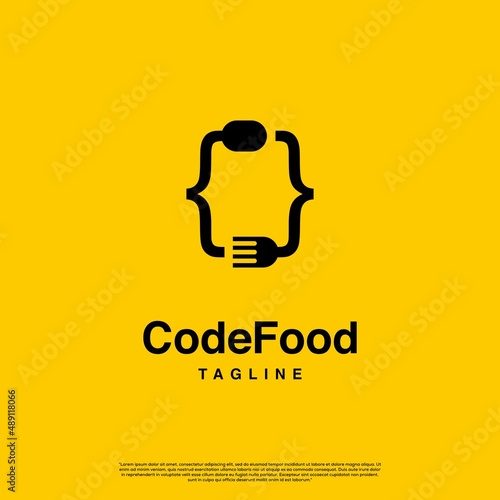 food code logo design icon template code symbol with cutlery logo concept
