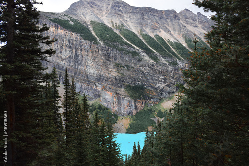 Beautiful view of part of lake Louise from mountain trail