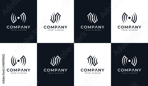 set of letter mw or wm logo creative design