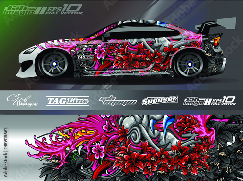 Graphic abstract stripe racing background designs for vehicle, rally, race, adventure and car racing livery.