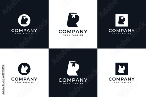 set of letter r book logo creative design