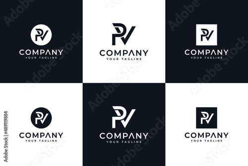 set of letter pv logo creative design