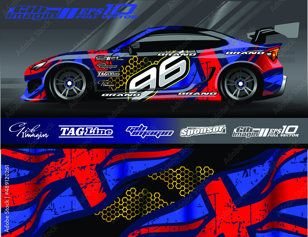Graphic abstract stripe racing background designs for vehicle, rally, race, adventure and car racing livery.
