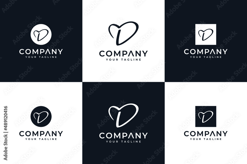 set of letter d love logo creative design - obrazy, fototapety, plakaty 