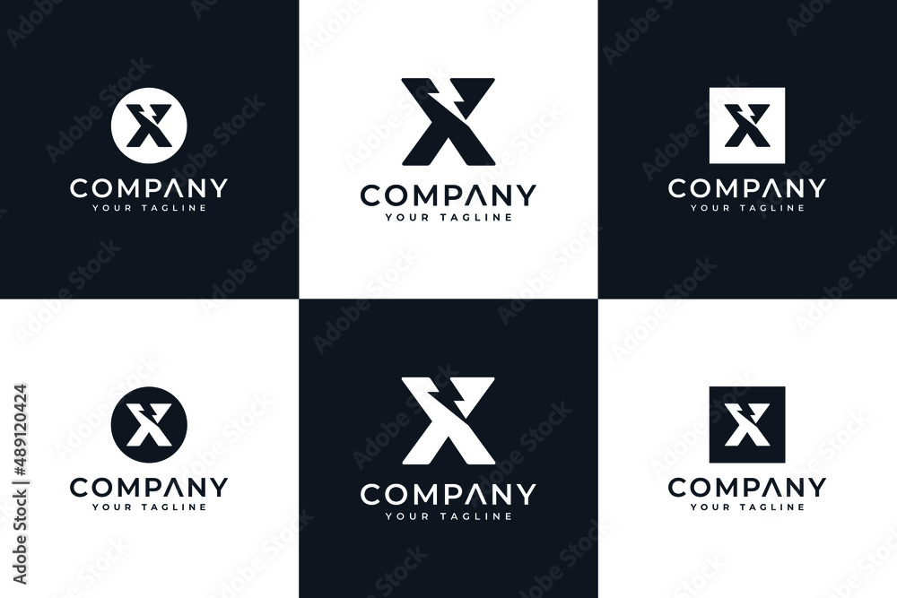 set of letter x bolt logo creative design