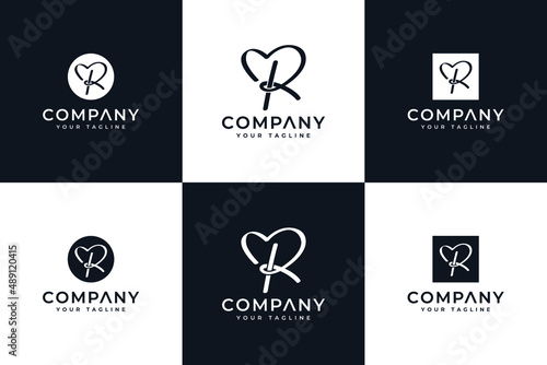 set of letter r love logo creative design