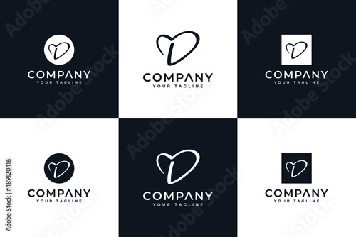 set of letter d love logo creative design
