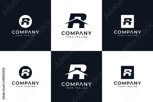 set of letter r house logo creative design