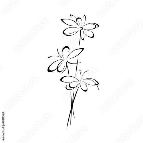 ornament 2222. stylized bouquet of three blossoming flowers. graphic decor