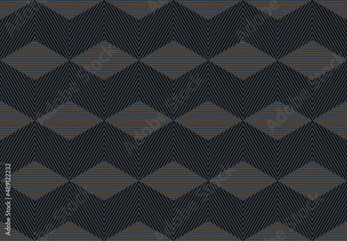 Abstract geometric cubic op art seamless pattern . Optical illusion outline in dark blue and taupe on stone blue background . For wear fabric apparel textile garment cover decoration.